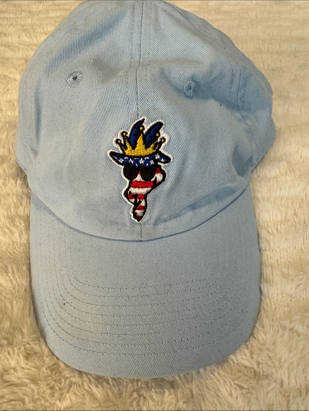 Men's Light Blue Baseball Cap with Patriotic Jester Patch